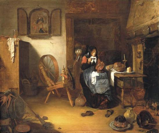 Repas d'une vieille fileuse - Quirijn van Quirijn (1622 - 1669)